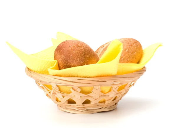 Fresh warm rolls in breadbasket — Stock Photo, Image