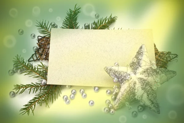Weihnachtsdekoration mit Grußkarte — Stockfoto