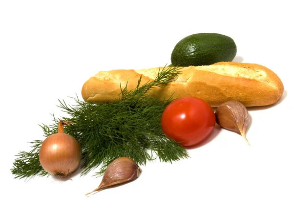 stock image Vegetable and bread isolated on white