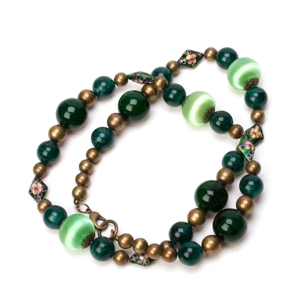 Green beads isolated on white background — Stock Photo, Image