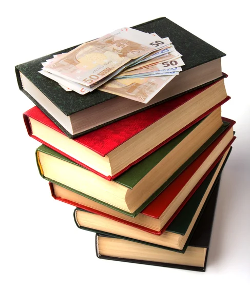 stock image Money over book stack. Education concept