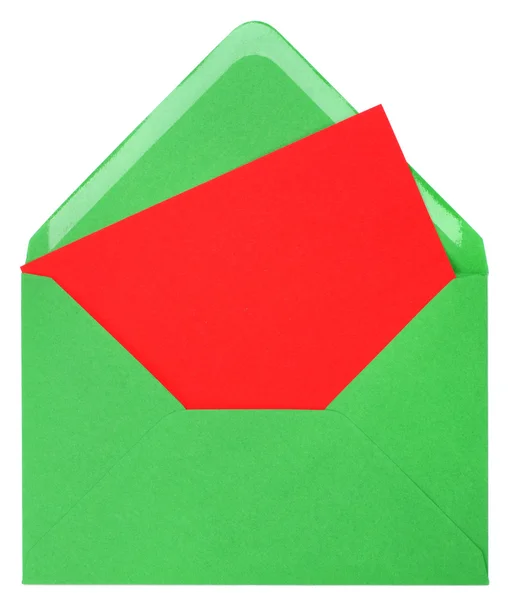 Zöld borítékban kártya elszigetelt fehér background — 스톡 사진