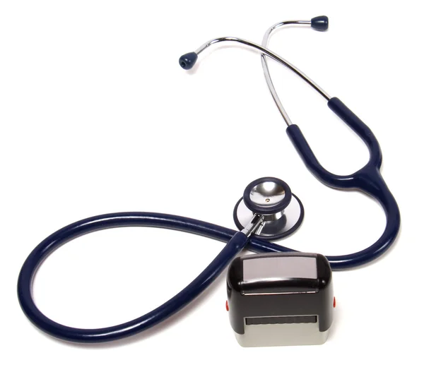 Stetoskop och läkare försegla isolerade på vit bakgrund — Stockfoto