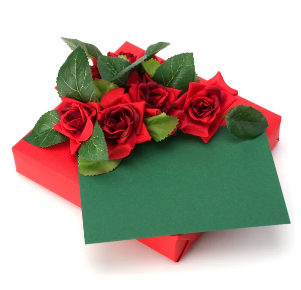 Gift with floral decor. Flowers are artificial. — Stock Photo, Image