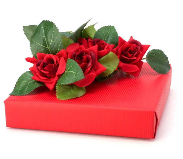 Gift with floral decor. Flowers are artificial. — Stock Photo, Image