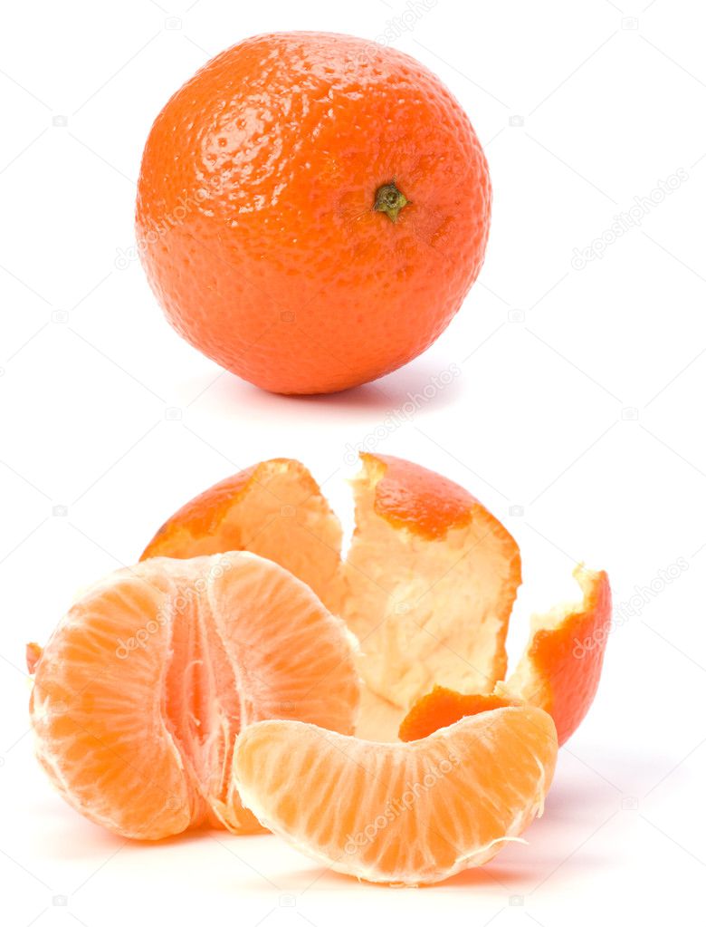 Peeled mandarin isolated on white