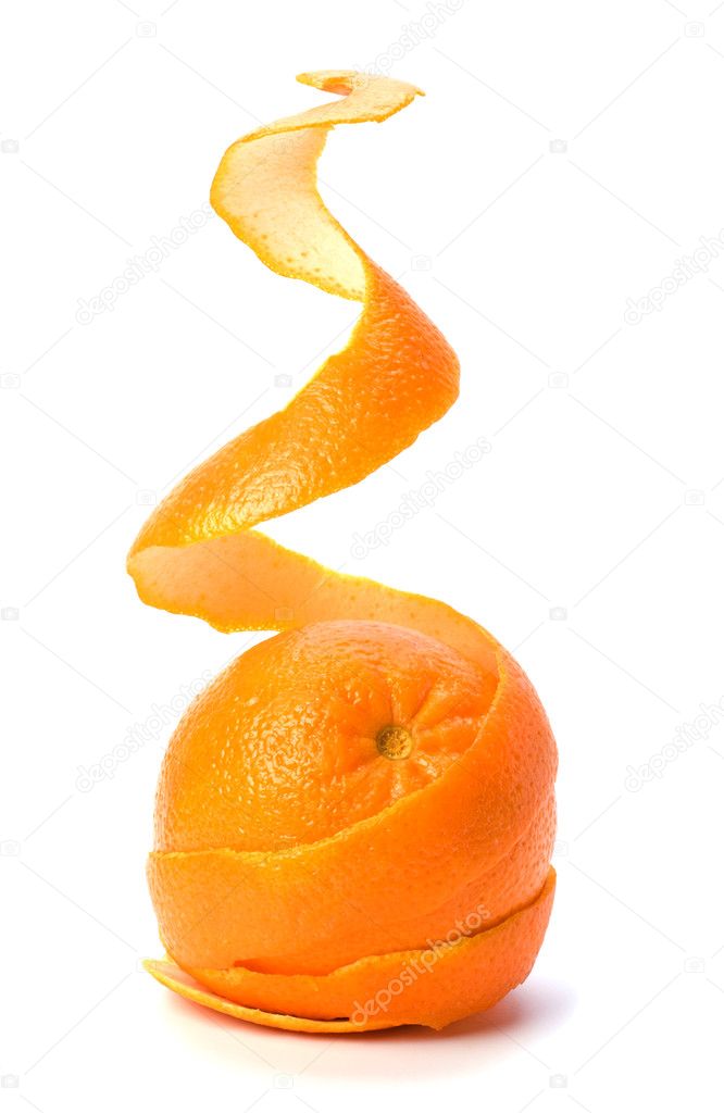 Orange with double skin layer isolated on white background. Safe