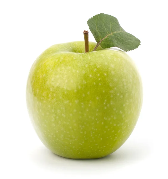 Manzana verde dulce con hoja — Foto de Stock