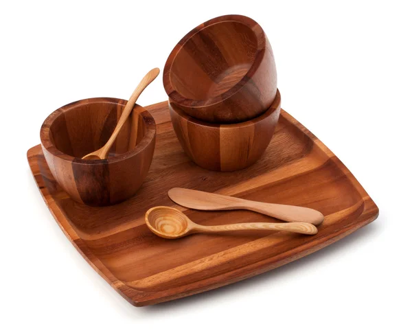 stock image Handmade wooden kitchen dishes