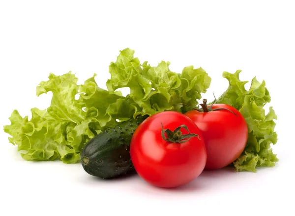 Ensalada de tomate, pepino y lechuga — Foto de Stock