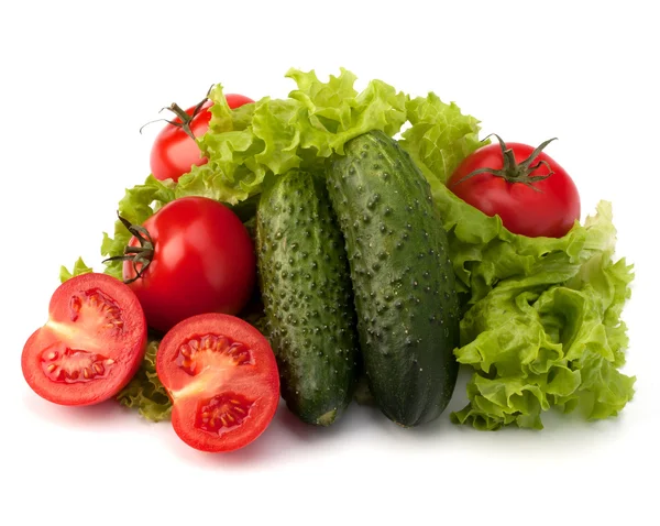 Ensalada de tomate, pepino y lechuga — Foto de Stock