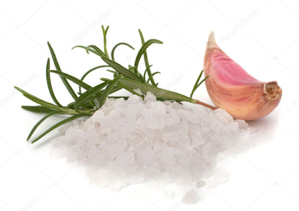 Salt pile and garlic clove