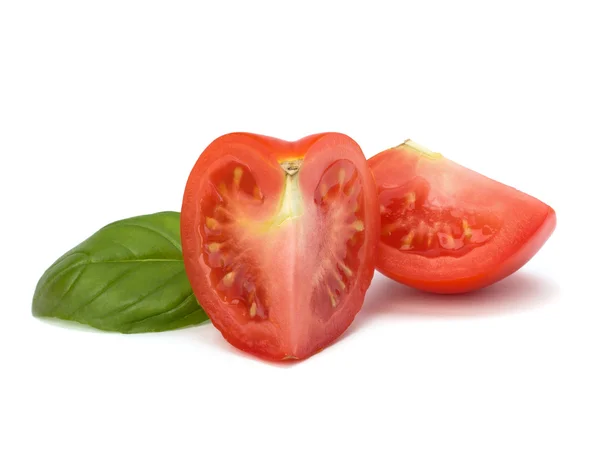 stock image Tomato vegetable segment and basil leaf