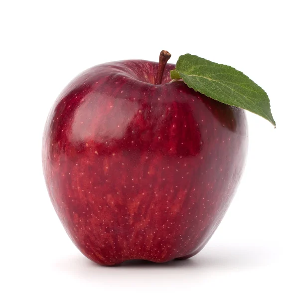 Sweet red apple with green leaf — Stock Photo, Image
