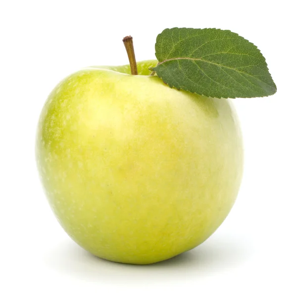 Zoete groene appel met blad — Stockfoto