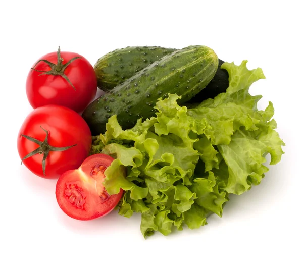 Salată de roșii, castraveți de legume și salată verde — Fotografie, imagine de stoc