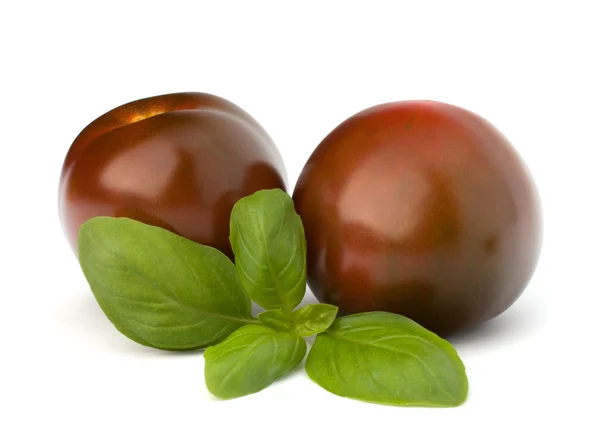 Tomato kumato and basil leaf — Stock Photo, Image