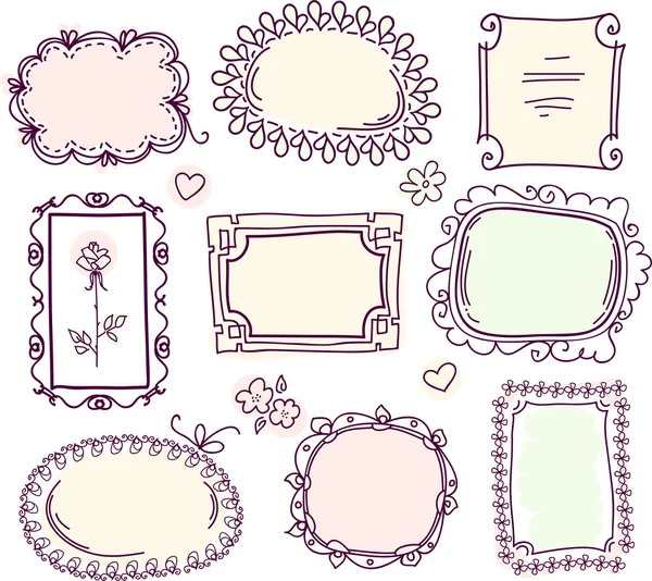 Cute doodle floral vector frame set — Stock Vector