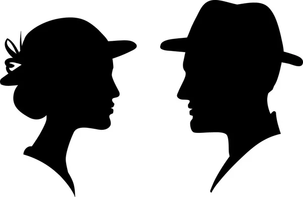 Hombre y mujer silueta de perfil facial, vector masculino pareja femenina — Vector de stock