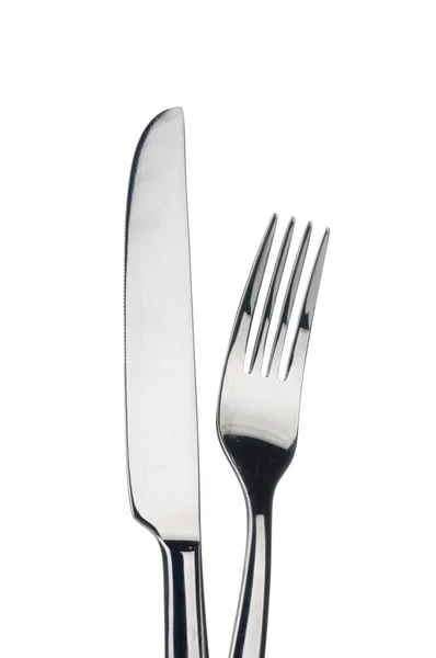 Widelec i nóż na biały — Zdjęcie stockowe