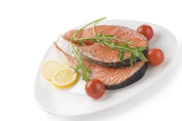 Raw salmon steak with herbs — Stock Photo, Image