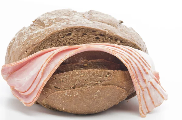 Raw bacon with bread — Stockfoto