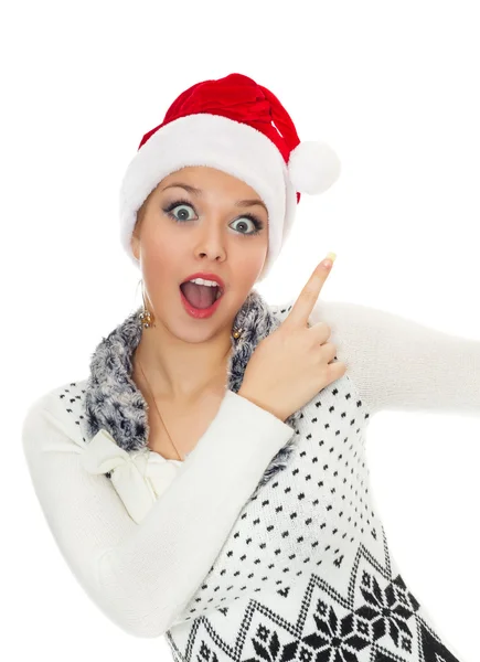 Christmas surprised girl isolated on white — Stock Photo, Image