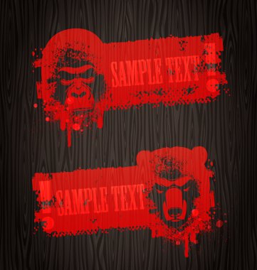 Grunge vector banners with animal heads clipart