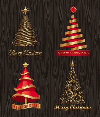 Vector set - golden decorative Christmas trees clipart