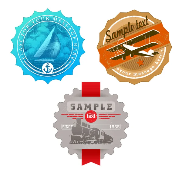 Vintage labels with retro transport — Stock Vector