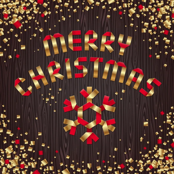 Panneau de vœux de Noël de papiers dorés et rouges — Image vectorielle
