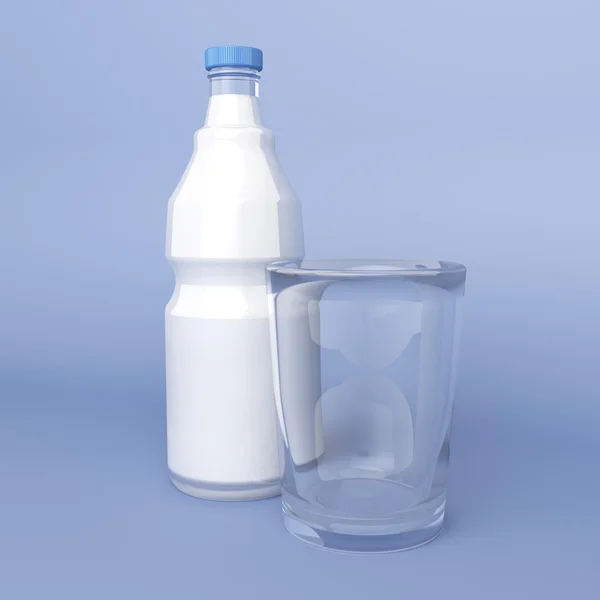 Vidro vazio e garrafa de leite — Fotografia de Stock