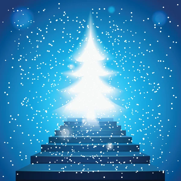 Escadaria para a luz da árvore de Natal — Vetor de Stock