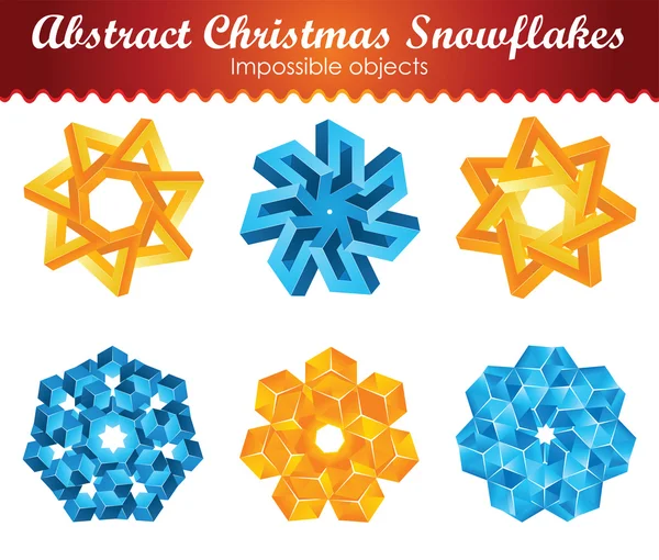 Collection of six impossible christmas snowflakes. — Stock Vector