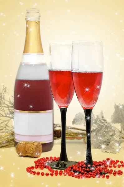 Champagne glasses and bottle — Stock Photo, Image
