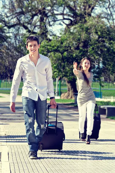 stock image Men and women hurry with bag