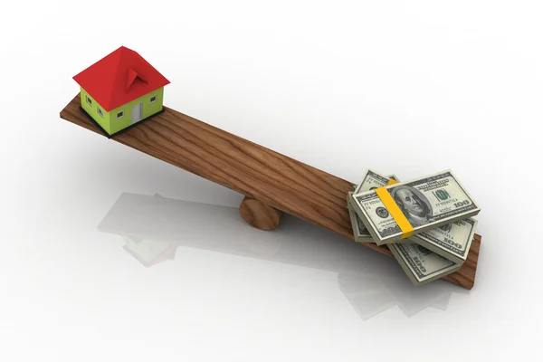 Sinal de casa e dólar no quadro de escala — Fotografia de Stock