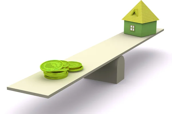 House and dollar sign on scale board — Stock Photo, Image