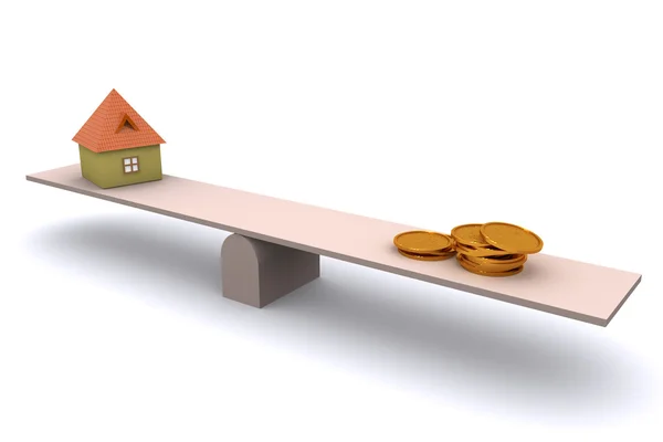 House and money on scale board — Stock Photo, Image