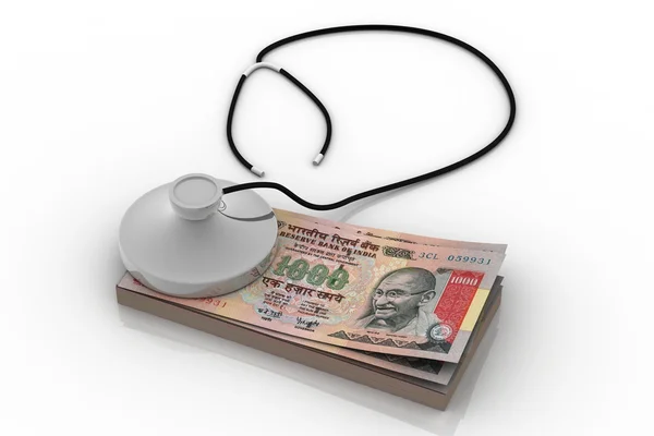 Indian rupee and stethoscope — Stock Photo, Image