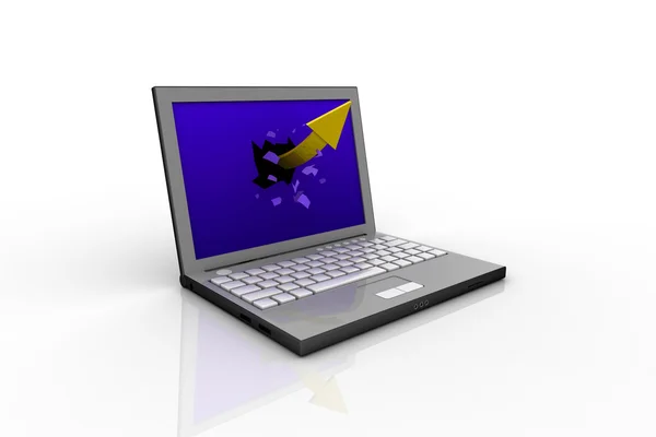 Arrows exit by a monitor of a laptop — Stock Photo, Image