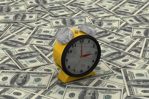Tid är pengar koncept med klocka och mynt — Stockfoto