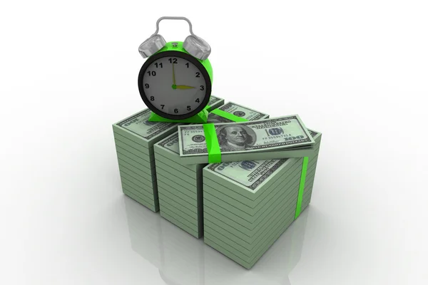 Tempo é conceito de dinheiro com relógio e moedas — Fotografia de Stock