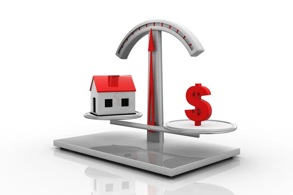 Scale with a house and dollar sign — Stock Photo, Image