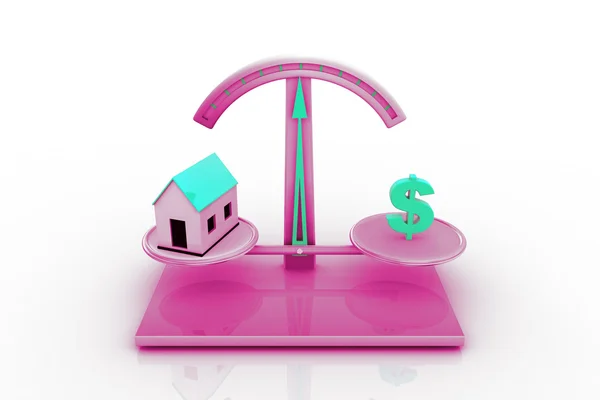 Bir evin ve dolar işareti ile ölçeklendirme — Stok fotoğraf