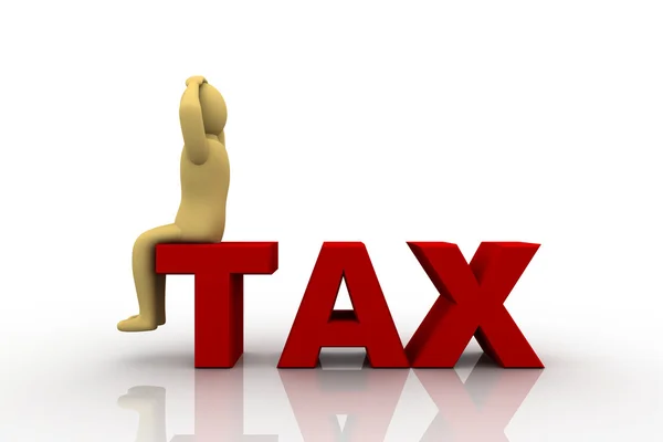 Upadłości podatnika zniszczony przez wysokie podatki siedzi w słowo podatku — Zdjęcie stockowe