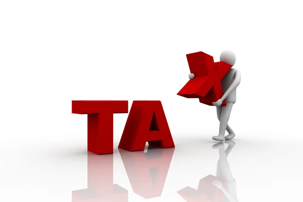 Upadłości podatnika zniszczony przez wysokie podatki siedzi w słowo podatku — Zdjęcie stockowe