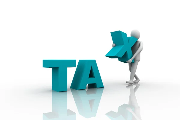 Contribuinte arruinado falido por altos impostos senta-se na palavra TAX — Fotografia de Stock