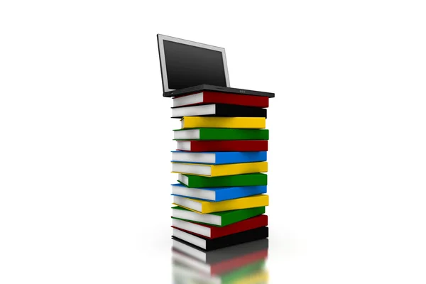 3D laptop tetején egy halom könyvek — Stock Fotó