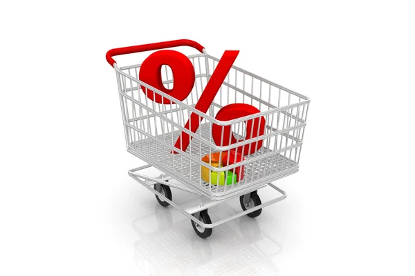 Carrinho de Compras com Percent Sign — Fotografia de Stock